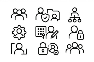 Poster - Minimalist icons for team management and security on dark background