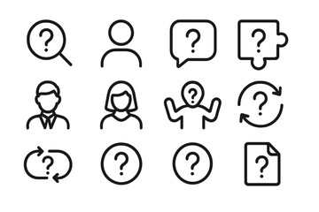 Poster - Minimalistic question mark icons set on dark background for ui design