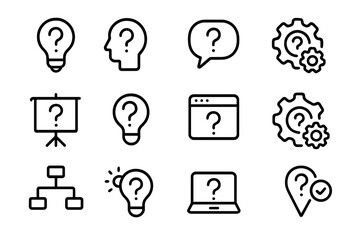 Poster - Minimalist business icons featuring creative and analytical concepts in black outline