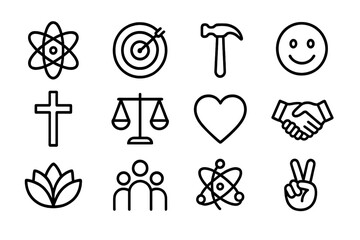 Poster - Simple set of black minimalistic icons on dark background