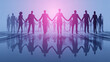 © venusvi - Silhouettes of diverse people holding hands in unity, symbolizing collaboration and togetherness against a vibrant backdrop.