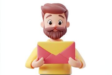 Poster - Man sending email on tablet 3d cartoon character on white background