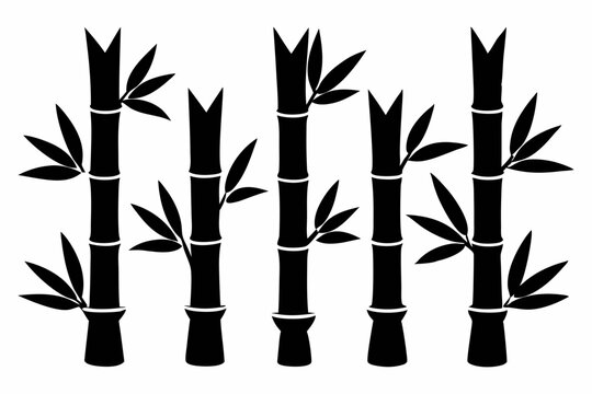 Bamboo Shoots Icon Set – 6 Black Silhouette Vectors