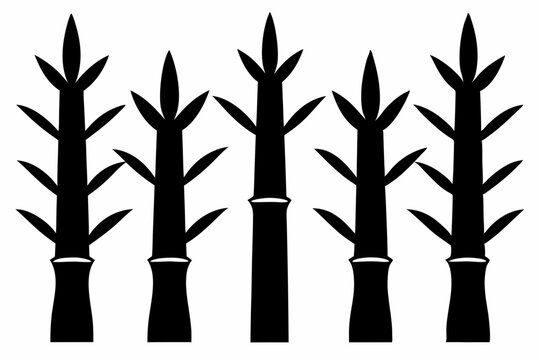 Bamboo Shoots Icon Set – 6 Black Silhouette Vectors