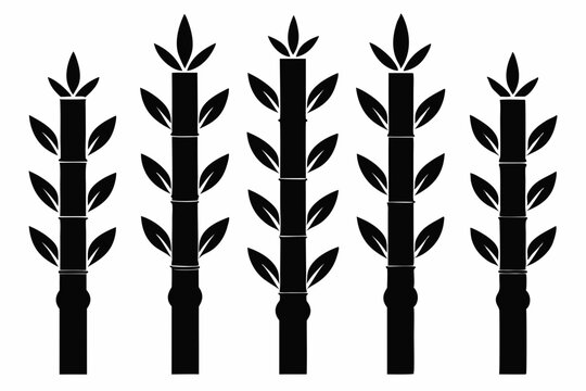 Bamboo Shoots Icon Set – 6 Black Silhouette Vectors