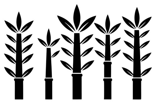Bamboo Shoots Icon Set – 6 Black Silhouette Vectors