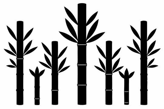 Bamboo Shoots Icon Set – 6 Black Silhouette Vectors