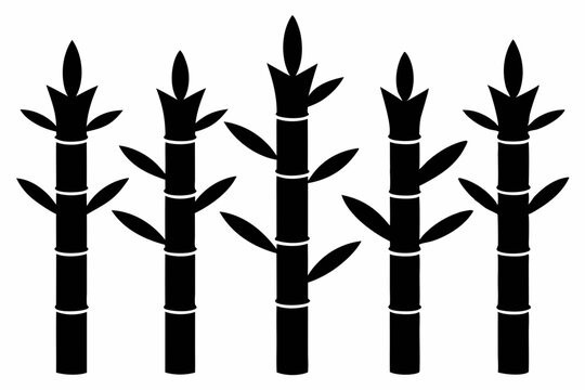 Bamboo Shoots Icon Set – 6 Black Silhouette Vectors