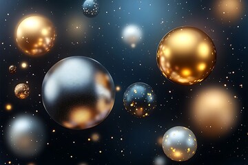 Poster - Metallic spheres orbiting each other in zero gravity against a dark gradient background, glowing edge