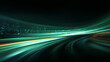 © suldev - vector green light line with futuristic motion effect and abstract automobile blur, glowing trail and beam streak in city design, dynamic disco background for speed illustration and night.