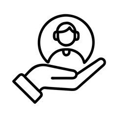 Poster - Hand holding person icon vector illustration for support care and customer service concept