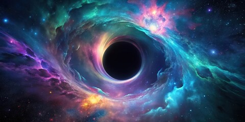 Wall Mural - cosmic abyss a swirling nebula encircles a dark, enigmatic singularity, a celestial ballet of vibran