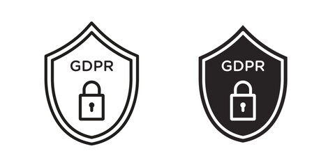 Fototapete - GDPR shield icon, outline vector sign, linear and solid style pictogram isolated on white.