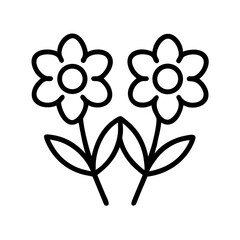Poster - Vector drawing of two simple outline flowers with leaves for floral design and decoration ideas