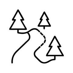 Poster - Trail running route map with trees icon, hiking path through forest, outdoor adventure design element
