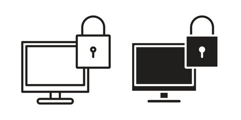 Poster - Computer security icon, outline vector sign, linear and solid style pictogram isolated on white.