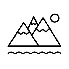 Poster - Mountain range landscape scenic view vector illustration outline icon nature travel outdoor adventure peak alps
