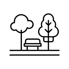 Poster - Park scene icon vector illustration with trees and bench for outdoor recreation design concept