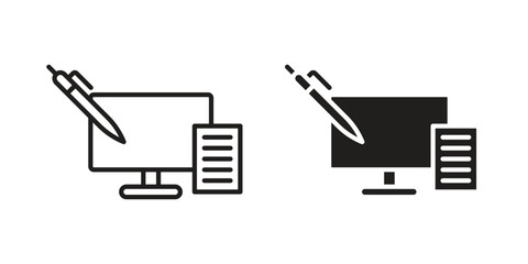 Fototapete - Blended learning icon, outline vector sign, linear and solid style pictogram isolated on white.