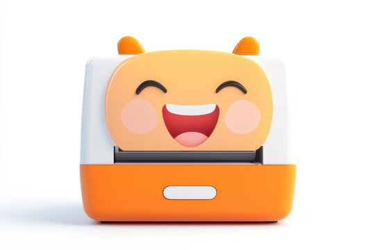 Mini photo printer isolated in 3d cartoon character on white background