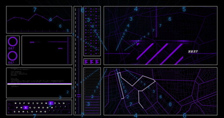 Poster - Displaying dashboard on PC screen with neon graph, gauges, code panel, data list and street maps