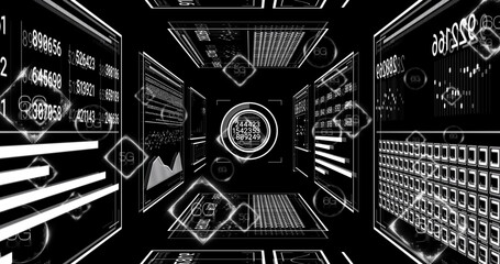 Aufkleber - Displaying central circular data readout panel in digital tunnel, with white screens and 5G icons