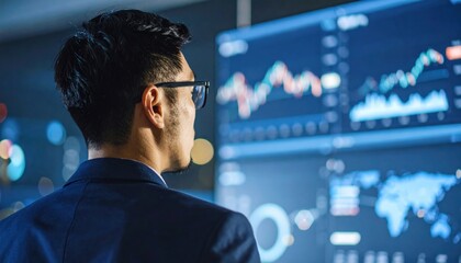 Poster - Businessman Analyzing Financial Data On Screens