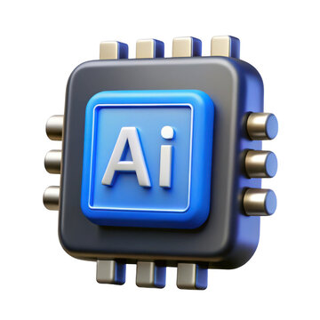 3d ai chip icon isolated on transparent background