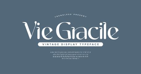 Aufkleber - Vie Gracile: a delicate and elegant serif typeface. Featuring refined uppercase and lowercase letters, ideal for beauty packaging, wedding invitations, and luxury print design.