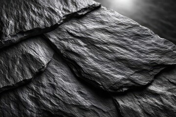 Poster - Dark textured slate surface with natural layering and shine in soft light