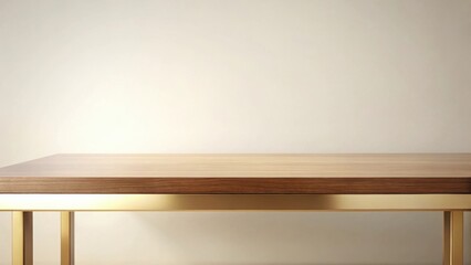 Poster - Clean Minimalist Wooden Tabletop with Gold Accents Against a Neutral Background, Perfect for Product Displays and Mockups