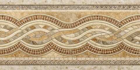 Poster - Elegant Stone Mosaic Tile Border Design Featuring Intertwined Wave Patterns and Geometric Accents