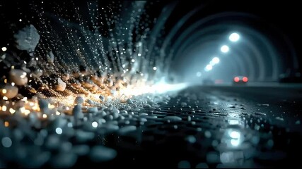 Poster - Abstract view of tunnel illuminated by glittering particles and reflections, creating a dynamic sense of motion and futuristic depth