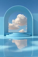 Poster - Minimalist archway with cloud reflection against a vivid blue sky