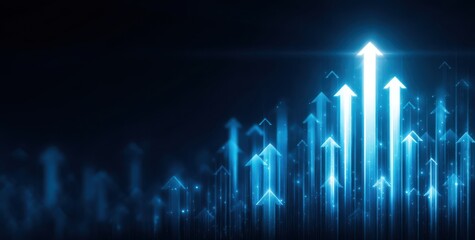 Poster - Futuristic glowing arrows symbolizing progress and growth in abstract setting