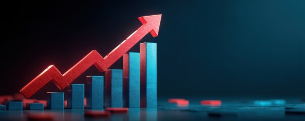 Poster - Blue bar graph with a red arrow indicating steady upward growth trends