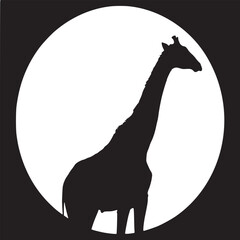 Poster - Giraffe silhouette art print black and white animal illustration safari wildlife africa moon circle design