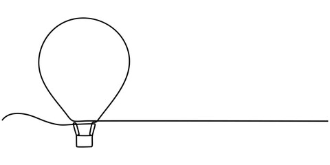Leinwandbilder -  Air Balloon in one continuous line drawing, Minimalist black linear design isolated on white background, concept in simple linear style. Editable stroke. Vector Illustration, Travel flying on. 