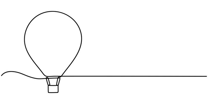 Air Balloon in one continuous line drawing, Minimalist black linear design isolated on white background, concept in simple linear style. Editable stroke. Vector Illustration, Travel flying on. 