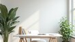 © Alex Pios - A professional virtual background of a clean, modern home office with a bookshelf and natural light.