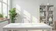 © Alex Pios - A professional virtual background of a clean, modern home office with a bookshelf and natural light.