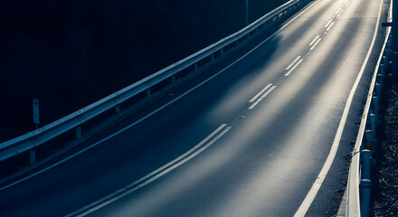 Poster - A long exposure shot captures a road with sunlight creating an interesting pattern along the way highlighting travel