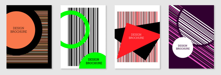 Poster - Set of cover design in Memphis style. Geometric design, abstract background. Fashionable bright cover, banner, poster, booklet. Creative colors.