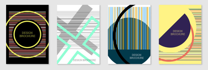 Poster - Set of cover design in Memphis style. Geometric design, abstract background. Fashionable bright cover, banner, poster, booklet. Creative colors.