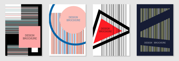 Poster - Set of cover design in Memphis style. Geometric design, abstract background. Fashionable bright cover, banner, poster, booklet. Creative colors.