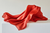 Red Chiffon Scarf on White Background – Flowing Lightweight Fabric with Soft Folds, Elegant Fashion Accessory for Women