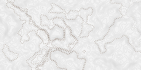 Aufkleber - Topographic map with contour lines and dotted paths on a white textured background.