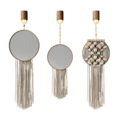 Poster - Elegant Macramé Wall Hanging Decor Set with Decorative Mirrors and Fringe for Boho Home Aesthetic