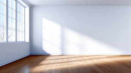 Poster - Bright and airy empty room with sunlight streaming through large windows, perfect for interior design