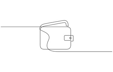 Fototapete - Continuous one line drawing of money wallet. One line drawing illustration of wallet, Single line drawing illustration of Money in wallet. Finance concept vector art. Doodle line illustration.